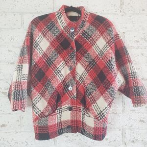 Vintage Rain-Bow Womens Plaid Cropped Jacket Red Black Tartan Ladys Fashion SZ9